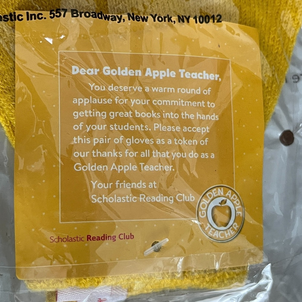 Scholastic Golden Apple Teacher Gloves Reading Club January 2017 Gift - Picture 2 of 5